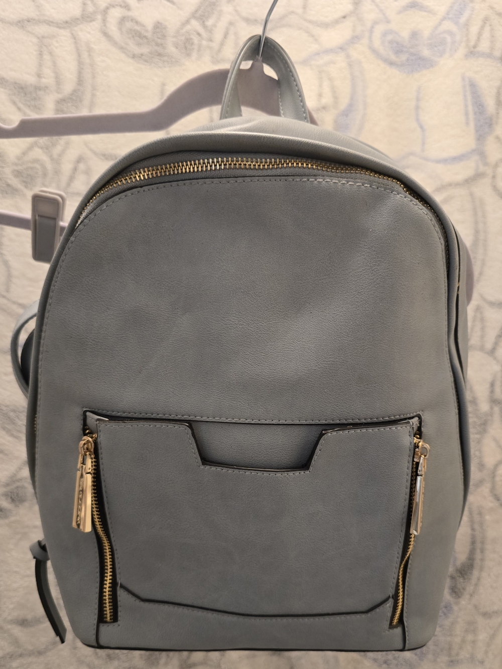 Big Buddha Gray Faux Leather Backpack with Gold Hardware